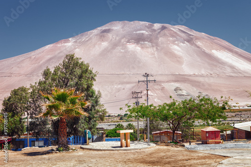 Landscape of Poconchile, a town located in the Arica commune, of pre-Inca origin located in the Lluta valley, on the southern bank of the Lluta river, Chile. photo