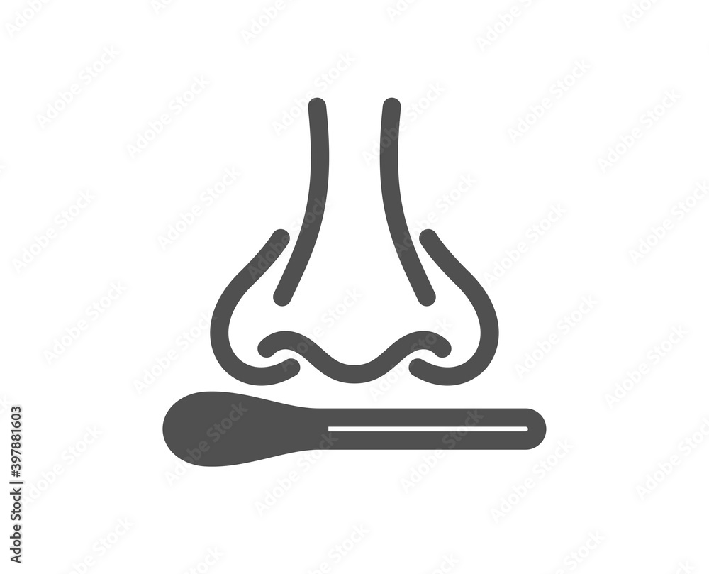 Nasal swab test icon. Nose with cotton swab sign. Coronavirus testing symbol. Quality design element. Flat style nasal test icon. Editable stroke. Vector Nasal swab test icon. Nose with cotton swab sign. Coronavirus testing symbol. Quality design element. Flat style nasal test icon. Editable stroke. Vector