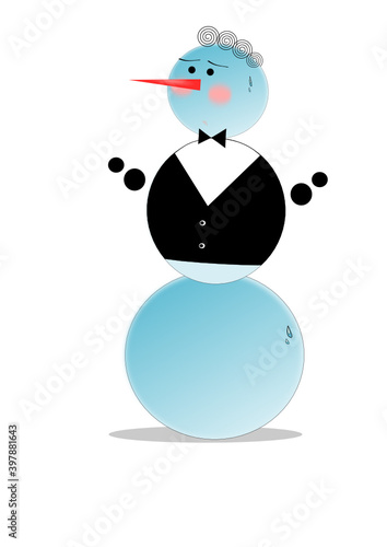  timid cute snowman in tuxedo with bow tie melts from embarrassment