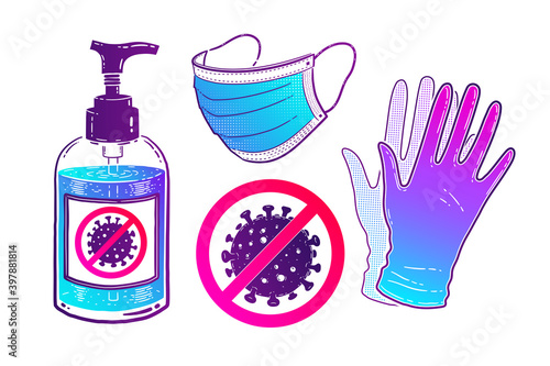 Illustration set of protection items