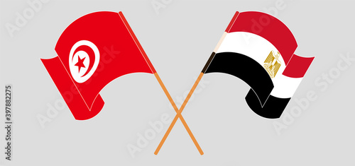 Crossed and waving flags of Egypt and Tunisia