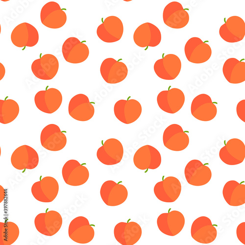 Peaches seamless pattern. Cute colorful background texture for kitchen wallpaper, textile, fabric, paper. Flat fruits background. Vector illustration