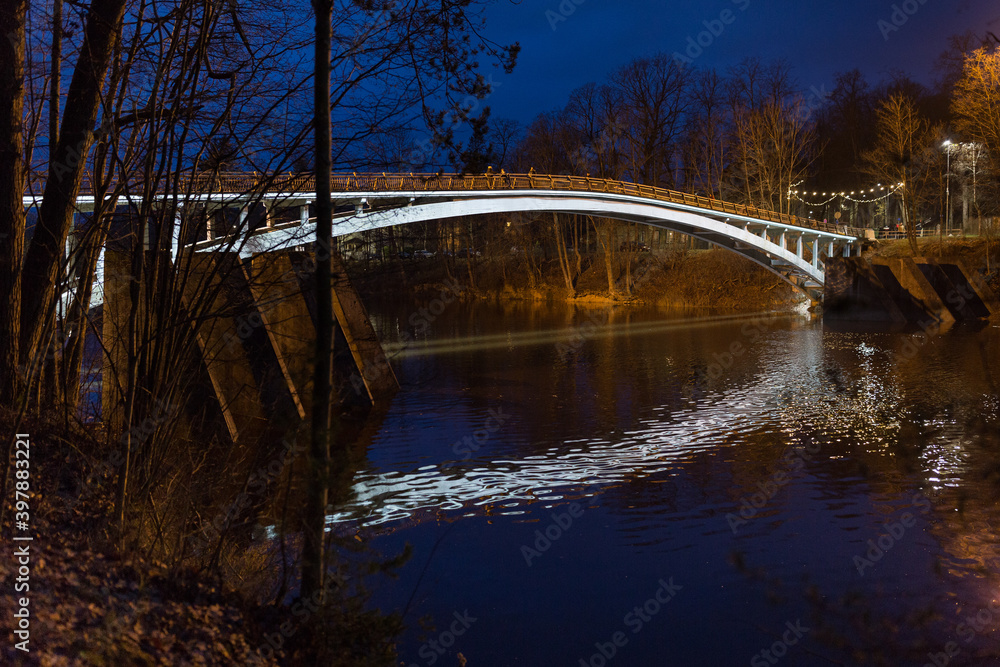 City Ogre, Latvia. Old bridge and river. Travel photo.