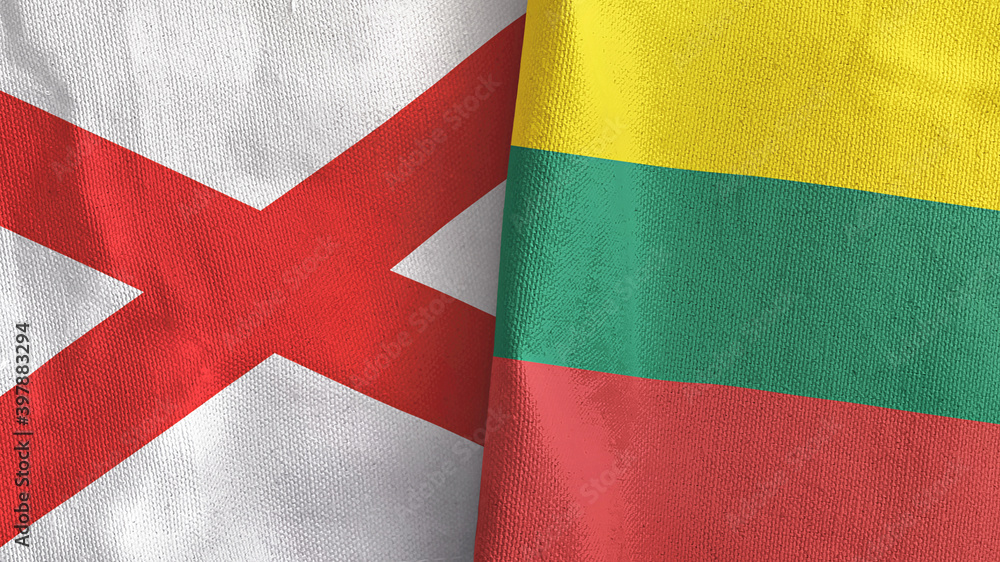 Lithuania and Northern Ireland two flags textile cloth 3D rendering