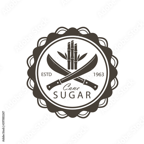 cane sugar production emblem isolated on white background