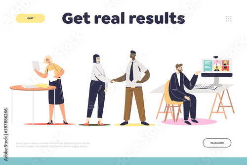 Business consulting development and results concept of landing page with team of businesspeople