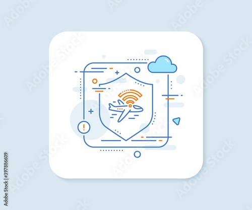 Airplane wifi line icon. Abstract vector button. Aircraft wi-fi sign. Inflight internet symbol. Airplane wifi line icon. Protect shield concept. Vector