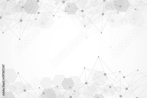 Geometric abstract background with connected line and dots. Structure molecule and communication. Big Data Visualization. Medical  technology  science background. Vector illustration.