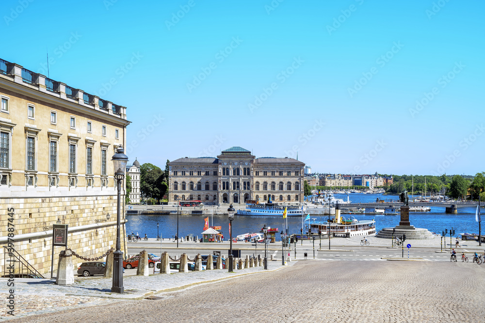 View from in front of the Royal Palace over Stockholms Ström at National Museum 