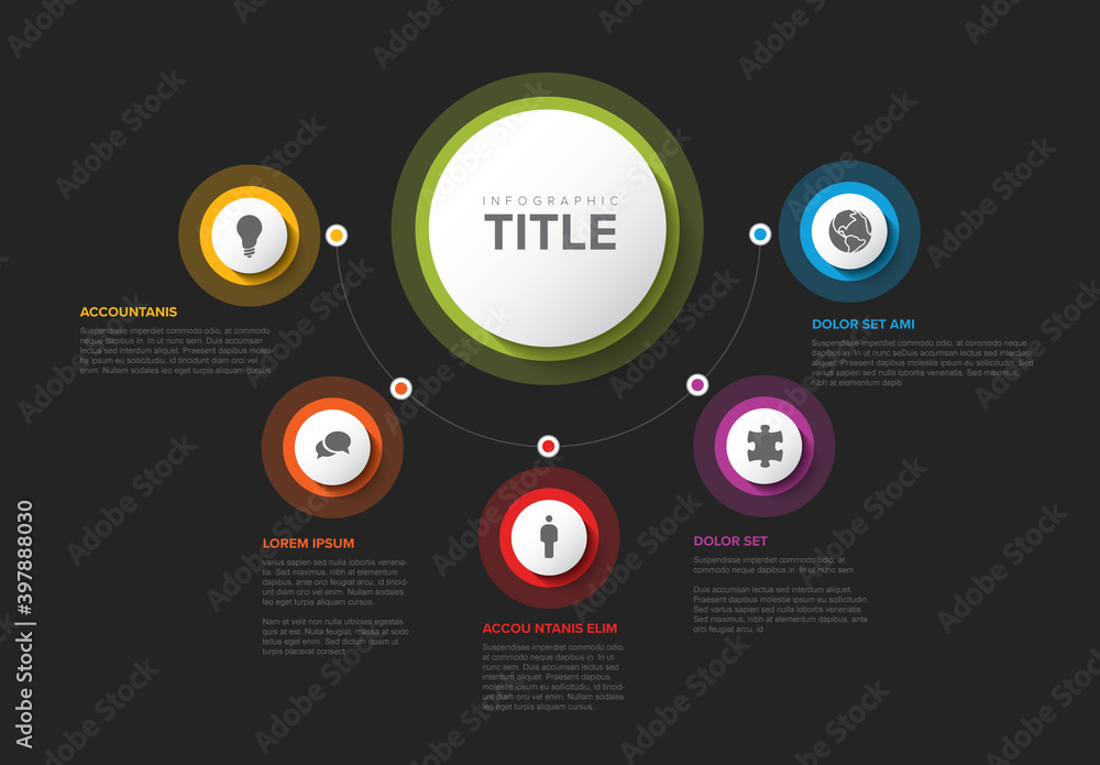 Simple Dark Infographic with Five Circle Elements Stock Template ...