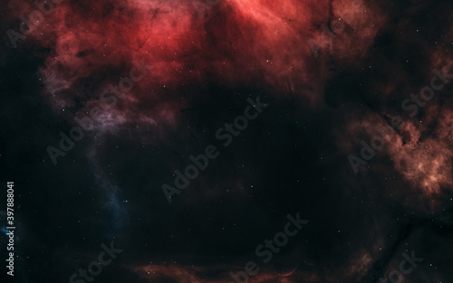 Deep space landscape in red tones. Science fiction. Elements of this image furnished by NASA