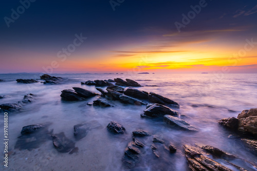 A long exposure of sunrise on the beach of Thailand
