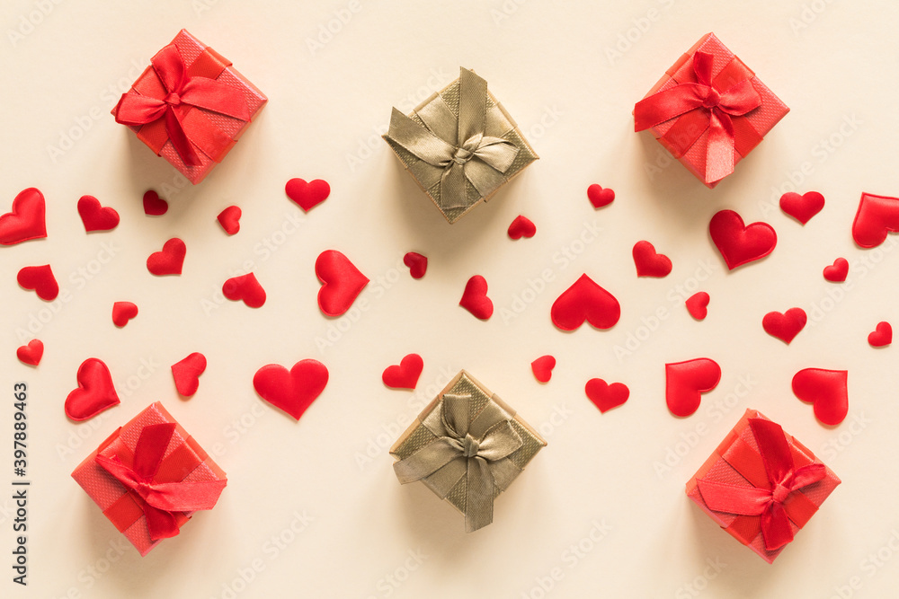 Valentine's Day Concept gift wrapping Red hearts symbol of love. Valentine's Day Concept gift wrapping Red hearts symbol of love.