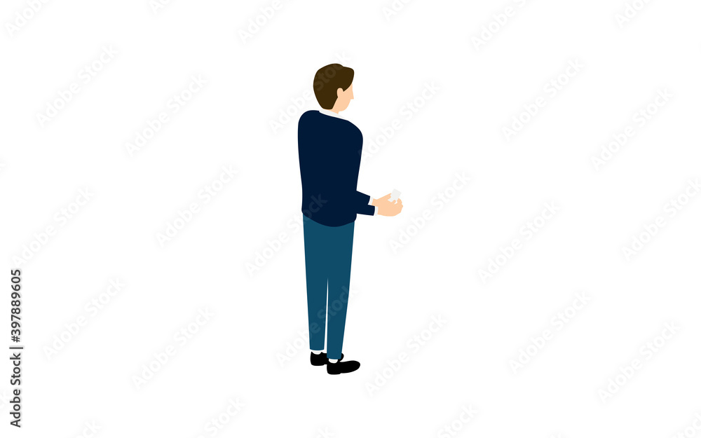 名刺交換をする男性、アイソメトリック