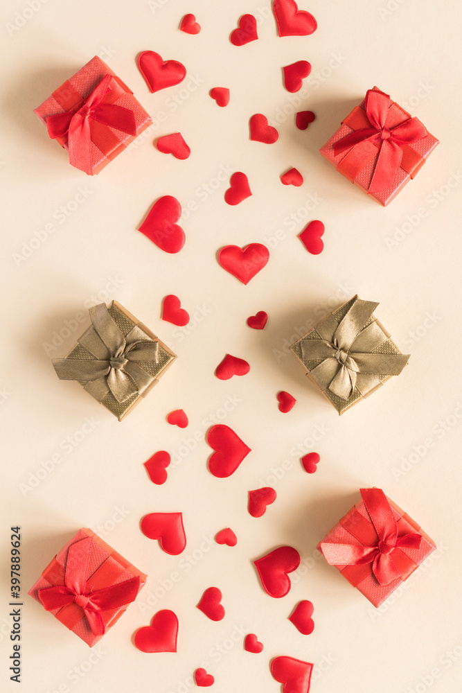 Valentine's Day Concept  gift wrapping Red hearts symbol of love.