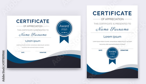 Modern and professional academic certificate of appreciation award template design