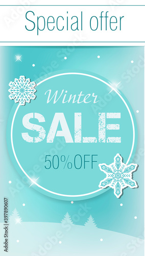 Winter sale Special offer flyer, banner,story, poster Vector illustrations