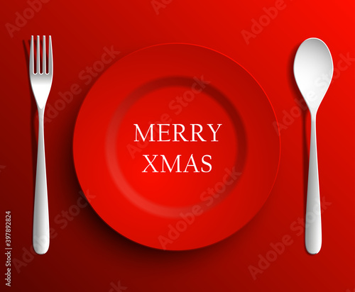 Merry xmas menu red plate - illustration