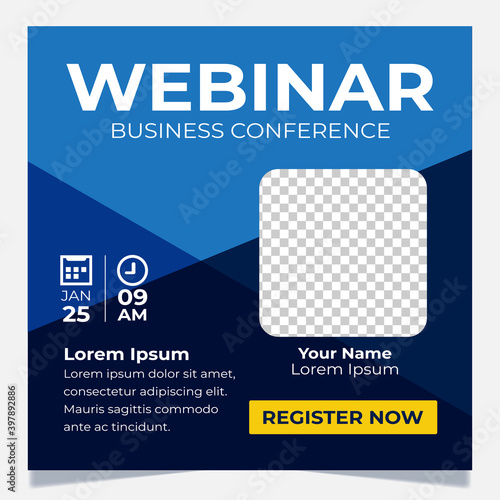 Webinars invite template. Banner live webinar promotion for social media.