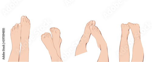 female legs and feet. white woman.Healthy lifestyle. White background. Hygiene concept. Hand hygiene. Happy cheerful young woman