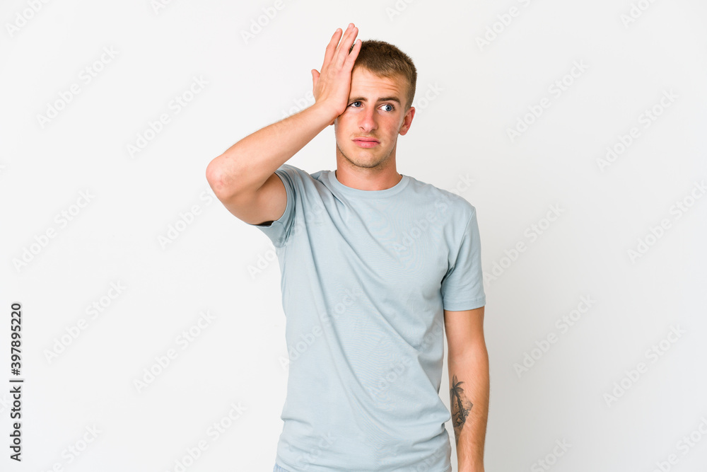 Young caucasian handsome man forgetting something, slapping forehead with palm and closing eyes. Young caucasian handsome man forgetting something, slapping forehead with palm and closing eyes.
