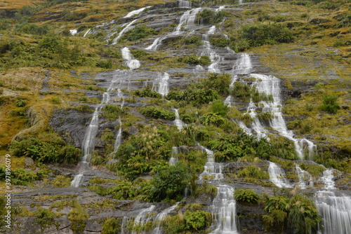 Waterfall next to the road from Te Anau to Milford Sound