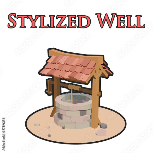Illustration vector of a stylized water or wish well for videogames and designs.