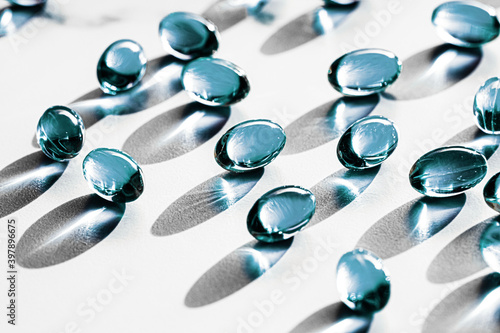 Blue capsules for healthy diet nutrition, pharma brand store, probiotic drug pills as healthcare or supplement products for pharmaceutical industry ads