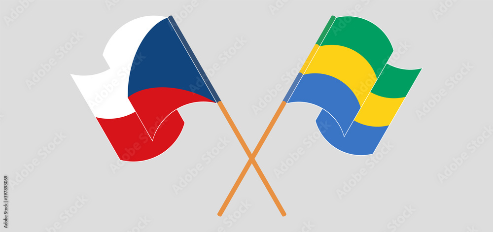 Crossed and waving flags of Czech Republic and Gabon Crossed and waving flags of Czech Republic and Gabon