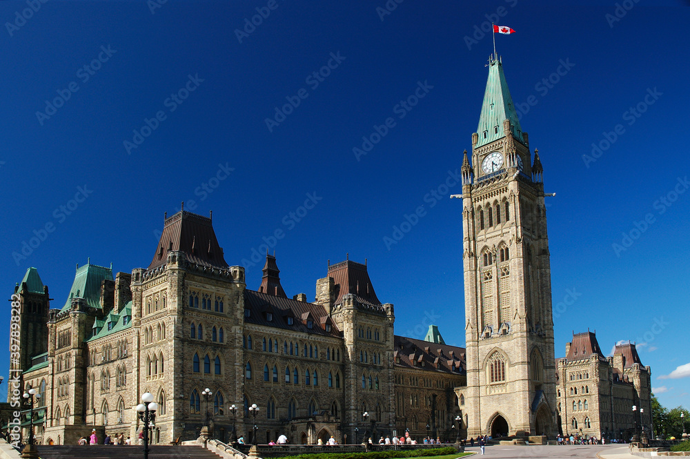 Wide angle view of Parliament building in Ottawa