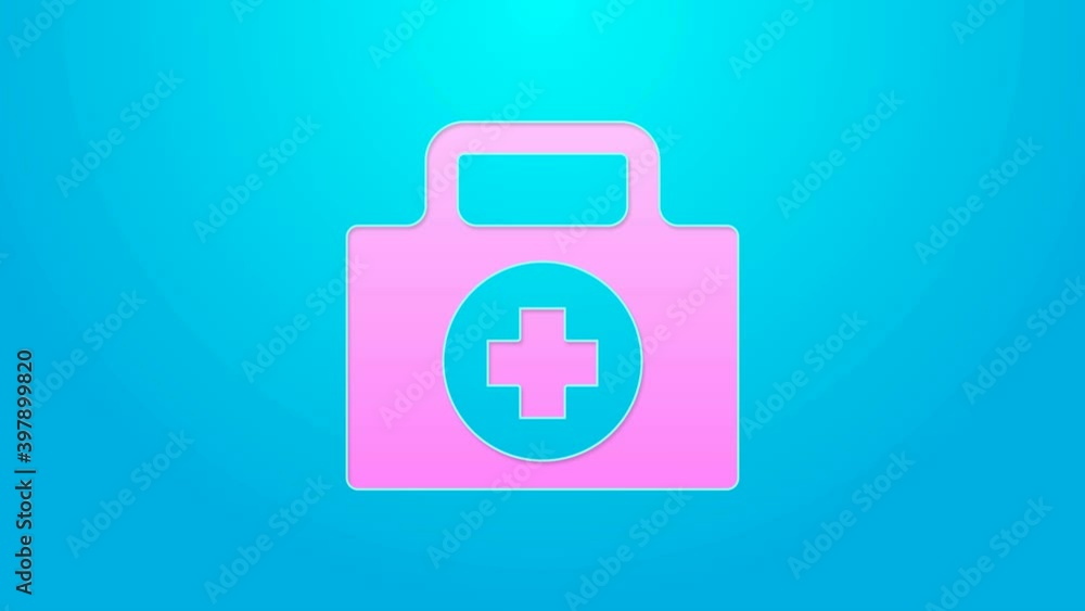 Pink line First aid kit icon isolated on blue background. Medical box with cross. Medical equipment for emergency. Healthcare concept. 4K Video motion graphic animation Pink line First aid kit icon isolated on blue background. Medical box with cross. Medical equipment for emergency. Healthcare concept. 4K Video motion graphic animation
