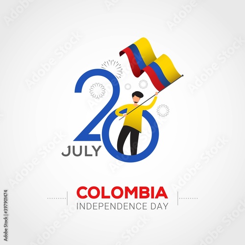 Colombia independence day with flag state symbol. happy national day of colombia greeting card