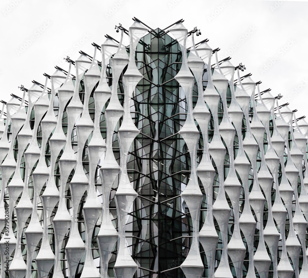 London, England: modern facade of the US Embassy in Nine Elms area ...