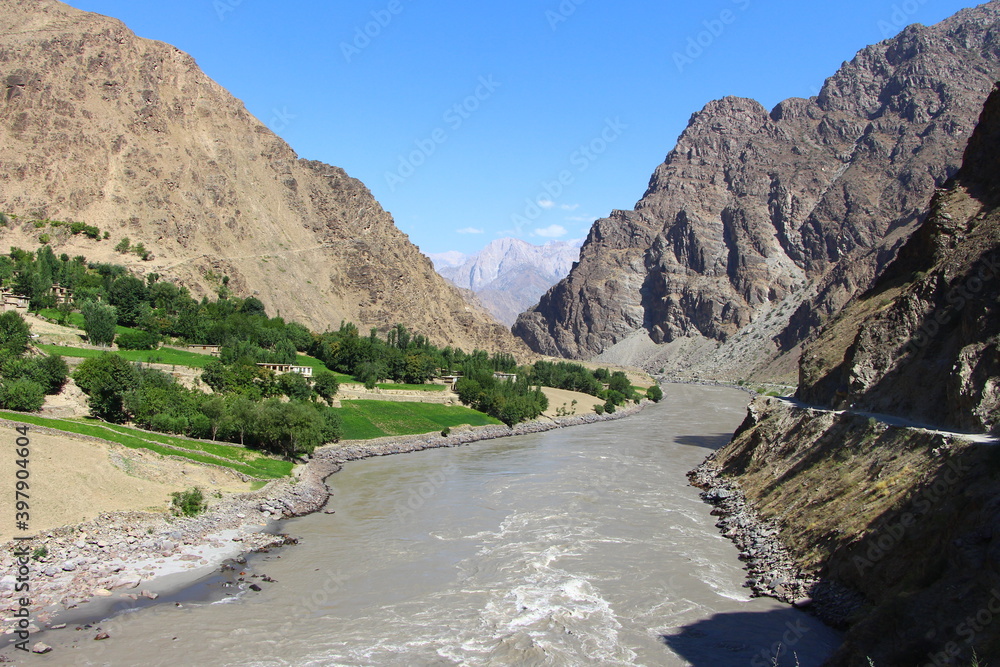 Valley along Pamir Highway in Tajikistan