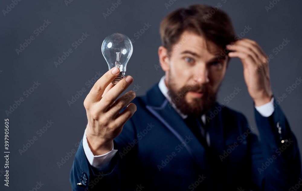 Man hand success ideas brain gray background cropped view Man hand success ideas brain gray background cropped view