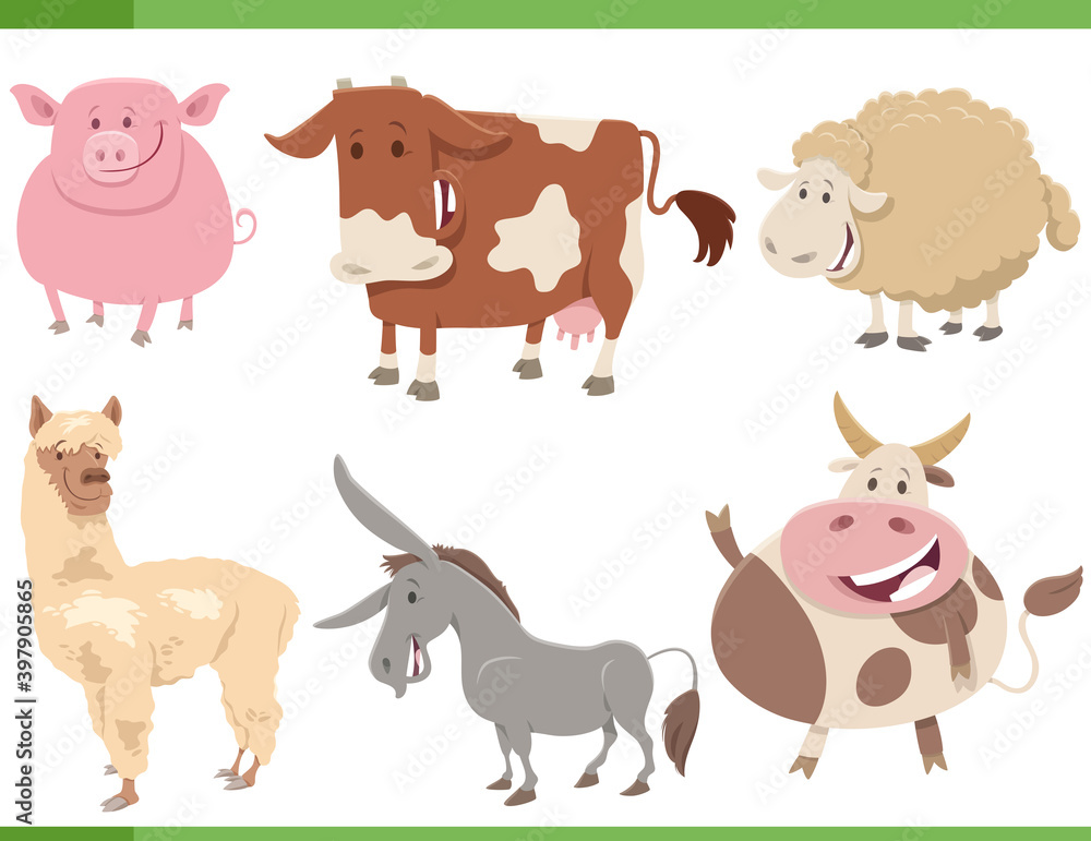 cartoon funny farm animal characters set cartoon funny farm animal characters set