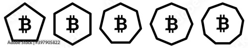 Bitcoin icon in polygons with different number of edges. BTC cryptocurrency sign