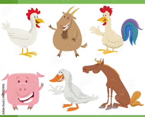 cartoon happy farm animal characters set