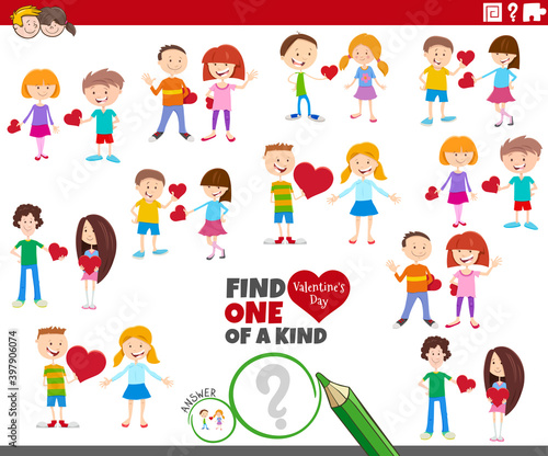 one of a kind game with cartoon kids couples at Valentines
