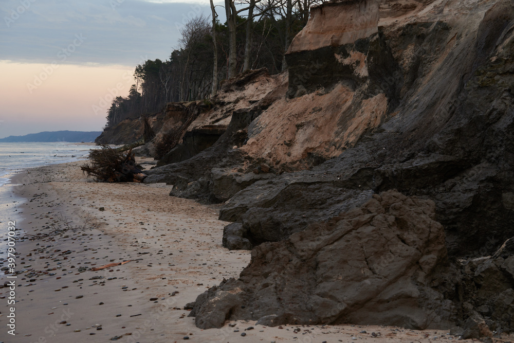 Destructive power of the sea, the Baltic Sea takes land, a new coastline is forming