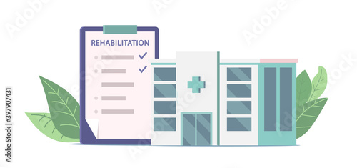 Rehabilitation Clinic and List with Procedures Icon Isolated on White Background. Health Care and Physiotherapy Service