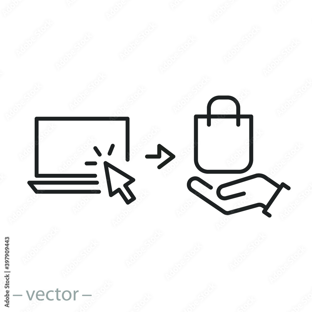 click and collect order online, icon, receive order in pick up point, delivery food services steps, hand holding paper bag, - editable stroke vector illustration eps 10 click and collect order online, icon, receive order in pick up point, delivery food services steps, hand holding paper bag, - editable stroke vector illustration eps 10
