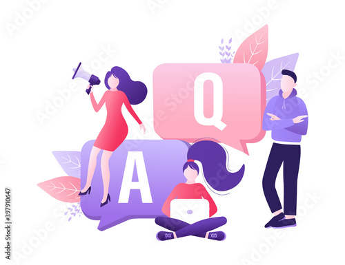 Frequently asked questions page template. Vector web banner. Customer service. Flat isometric vector illustration. Customer support. Abstract background.