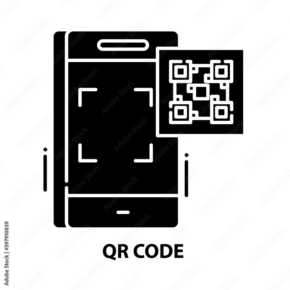 qr code icon, black vector sign with editable strokes, concept illustration qr code icon, black vector sign with editable strokes, concept illustration
