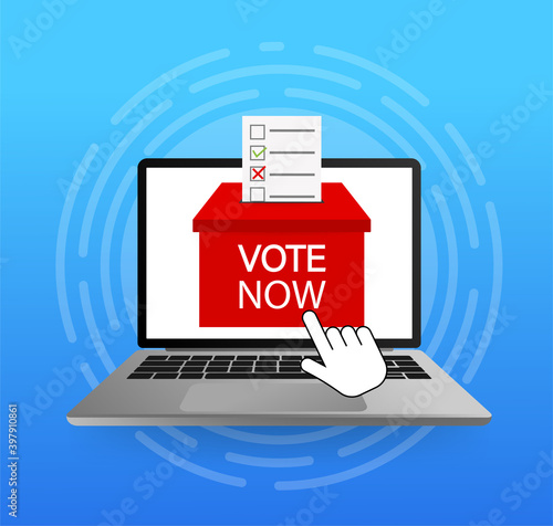 Vote laptop, great design for any purposes. Ballot box. Flat icon with vote laptop. Digital marketing illustration. Flat vector design.