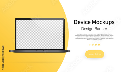 Device mockups banner. Laptop blank screen, notebook mockup. Template for infographics or presentation UI design interface. Vector on isolated white background. EPS 10