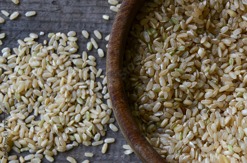 brown rice seen from above on wood