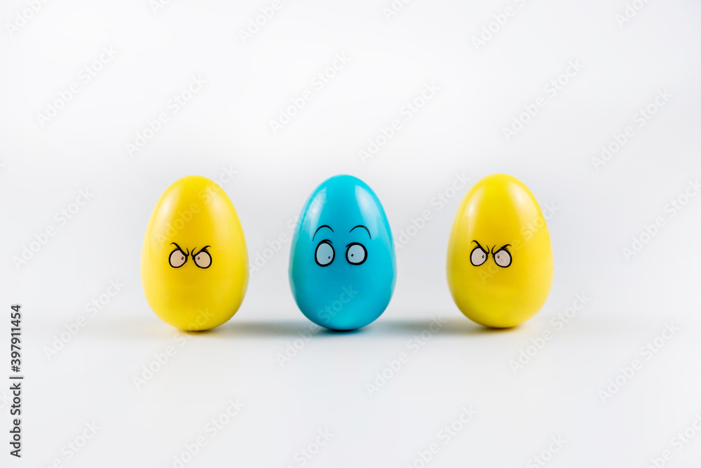 Three Colorful Plastic Easter Eggs on white background Three Colorful Plastic Easter Eggs on white background