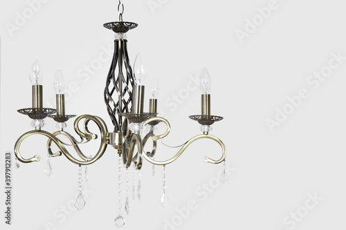 Retro bronze chandelier on white background