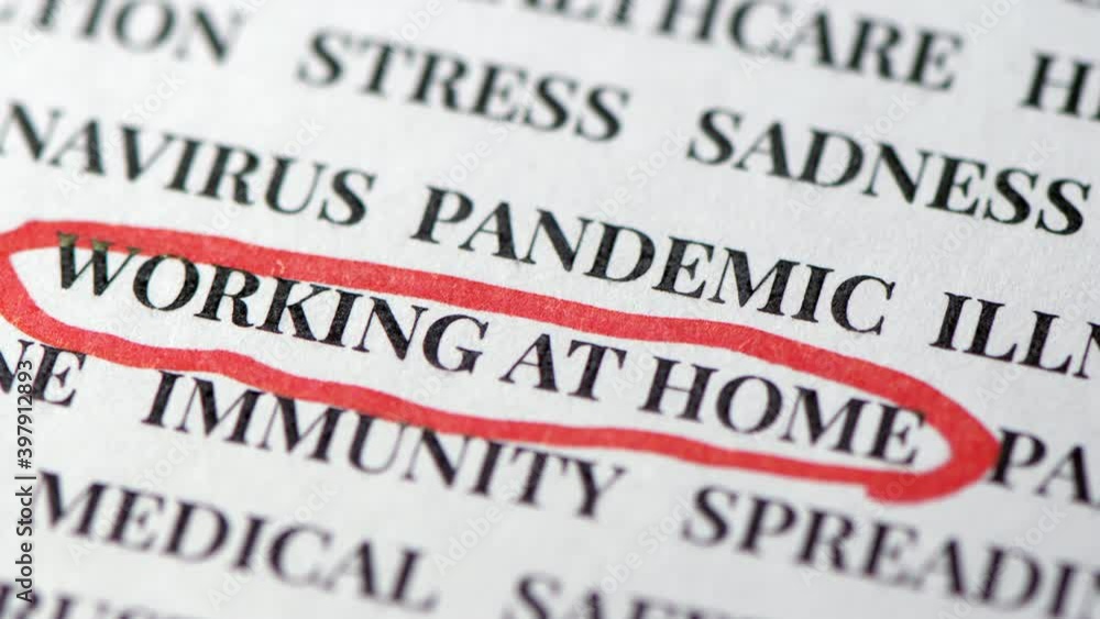 A text on working at home being highlighted.Working at home